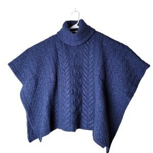 Aran Woollen Mills Royal Blue Poncho Super Soft Merino Wool Ireland Cape Wrap